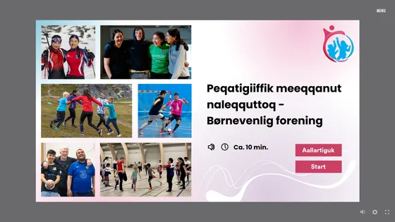 Startskærmen fra kurset Børnevenlig forening